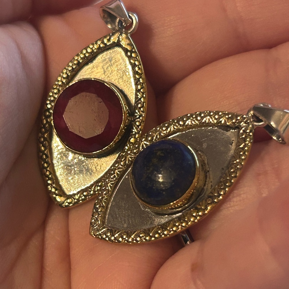 Sterling Silver Rough Ruby And Rough Sapphire Pen… - image 6